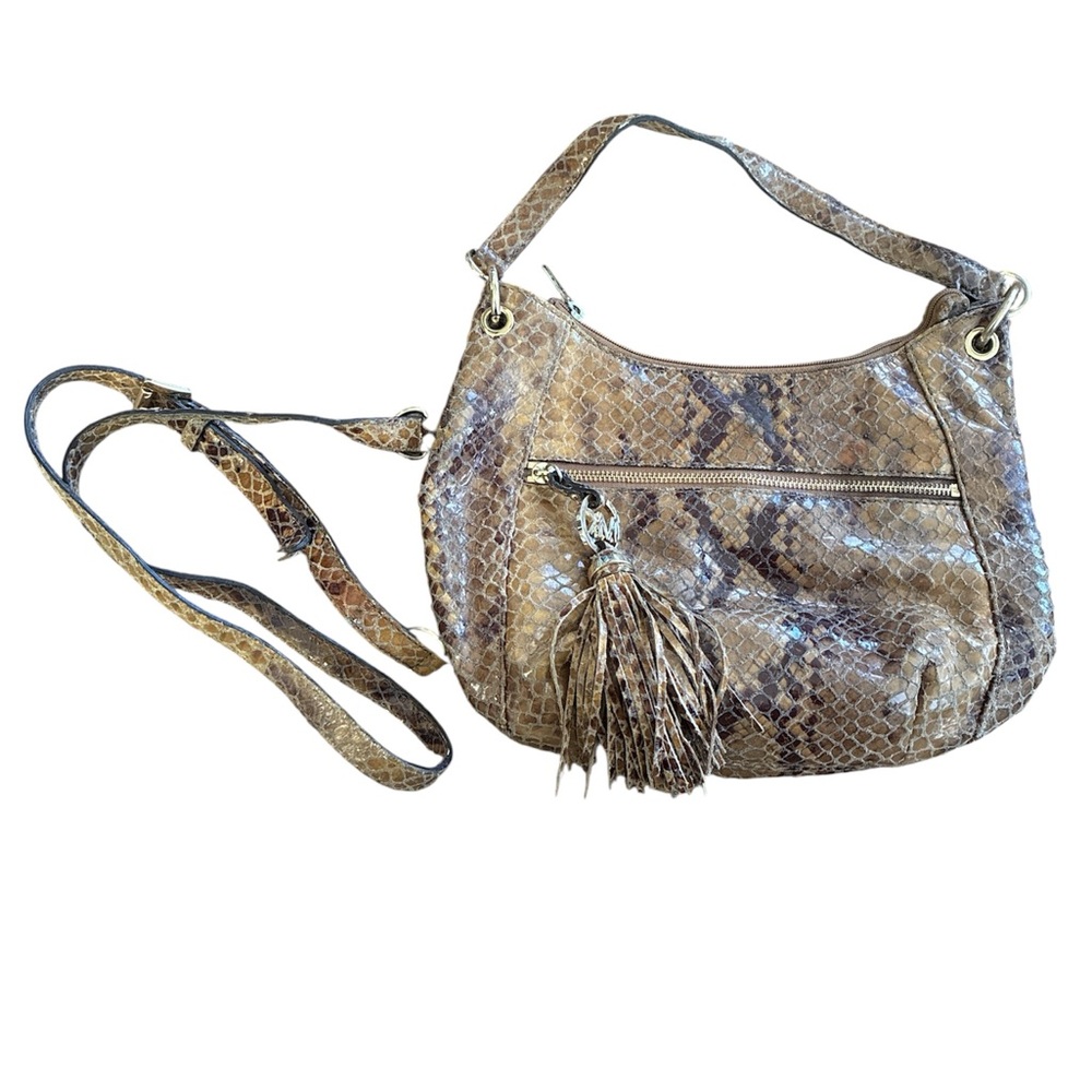 Michael Kors Snakeskin Embossed Leather Hobo Bag with Tassel